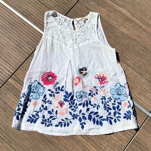 Skies are Blue Embroidered Tank Top | Size: Small | Color: White